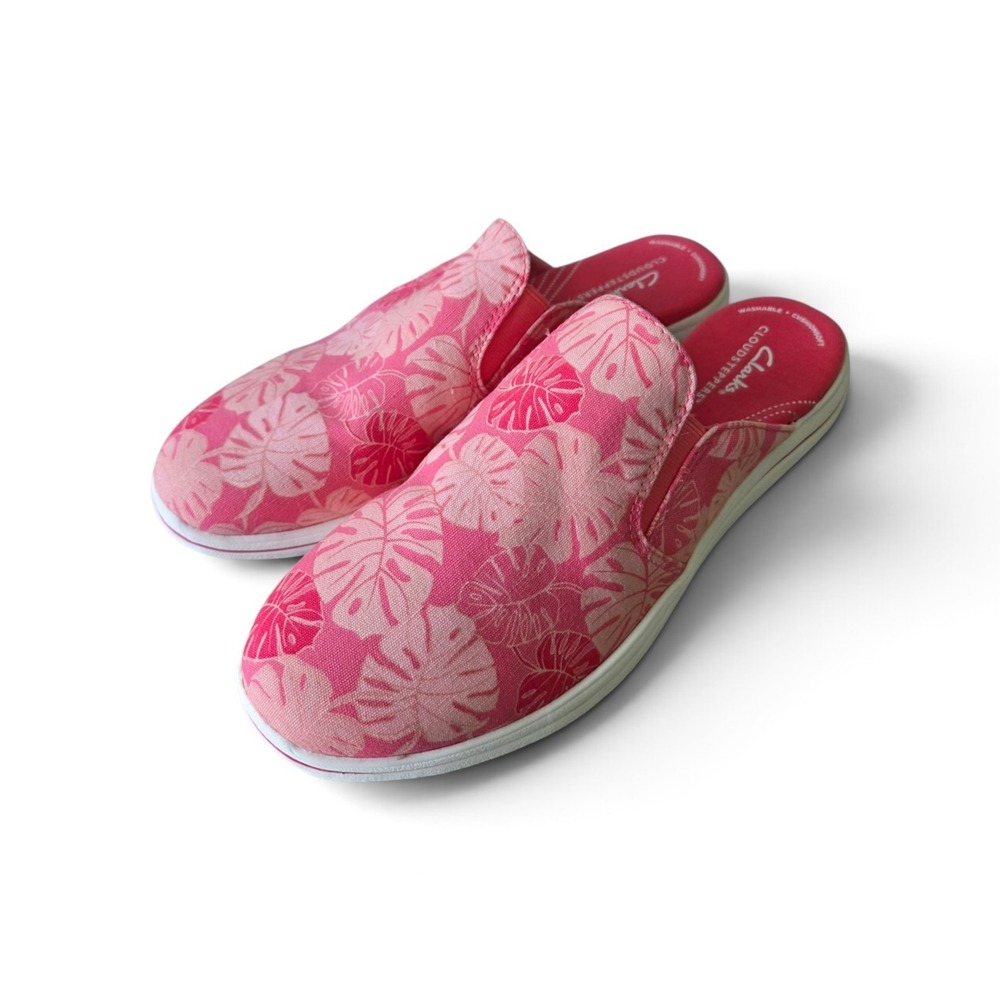 Clarks Breeze Shore Cloudsteppers Slip On Sneaker Mule Womens 10 Coral Floral